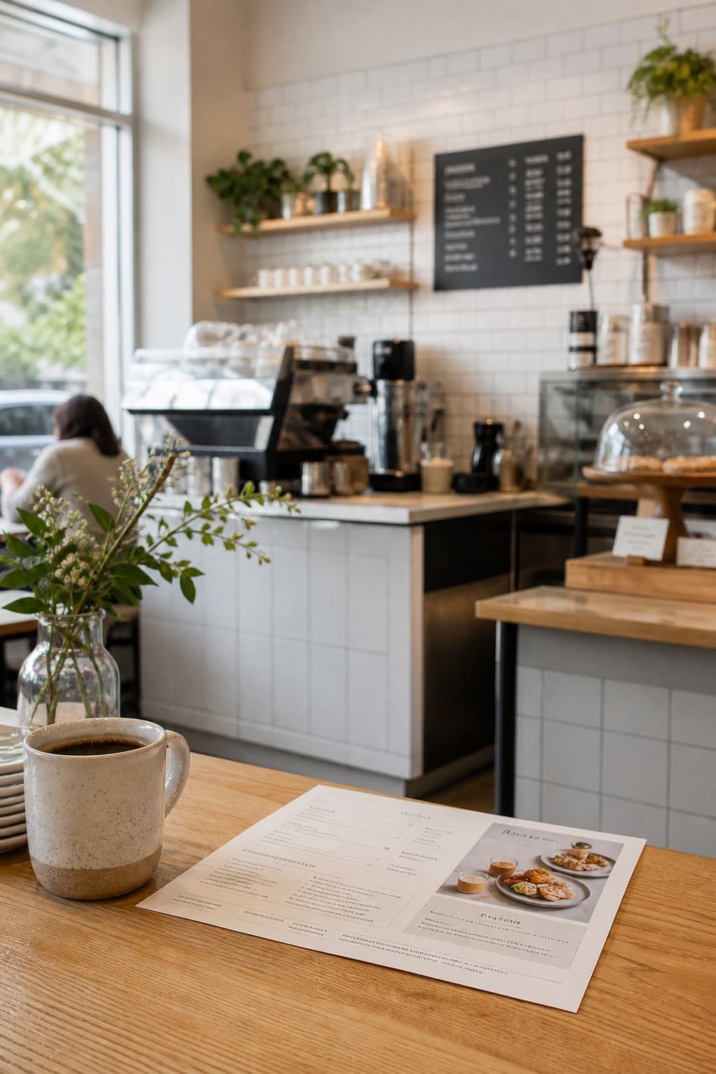 Printed flyer on a café counter